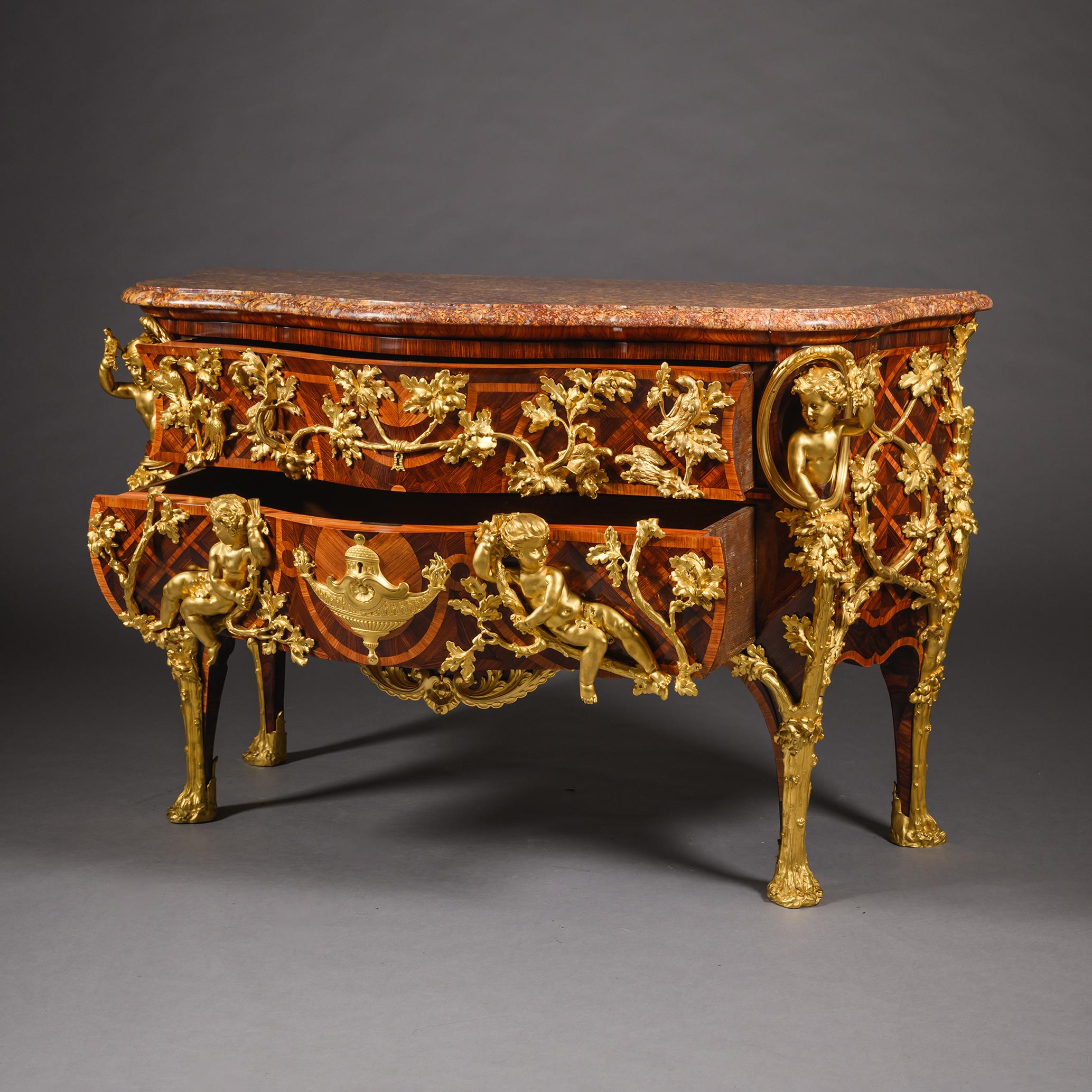 Parquet Commode in stile Luigi XV con intarsio di Cressent, Francia, 1880 ca. in vendita