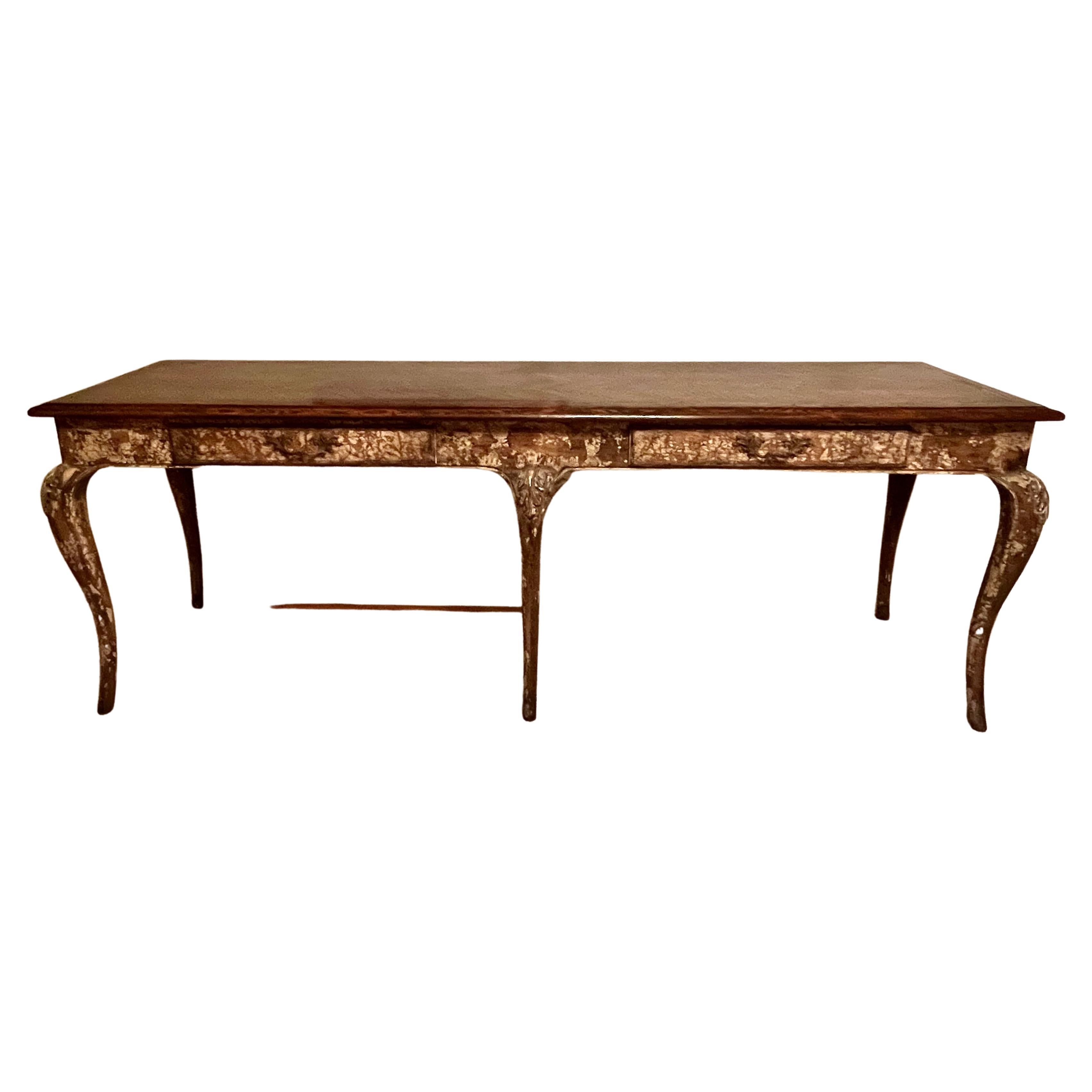Louis XV Style Patinated Console or Sofa Table Parquet Herringbone Top For Sale 4