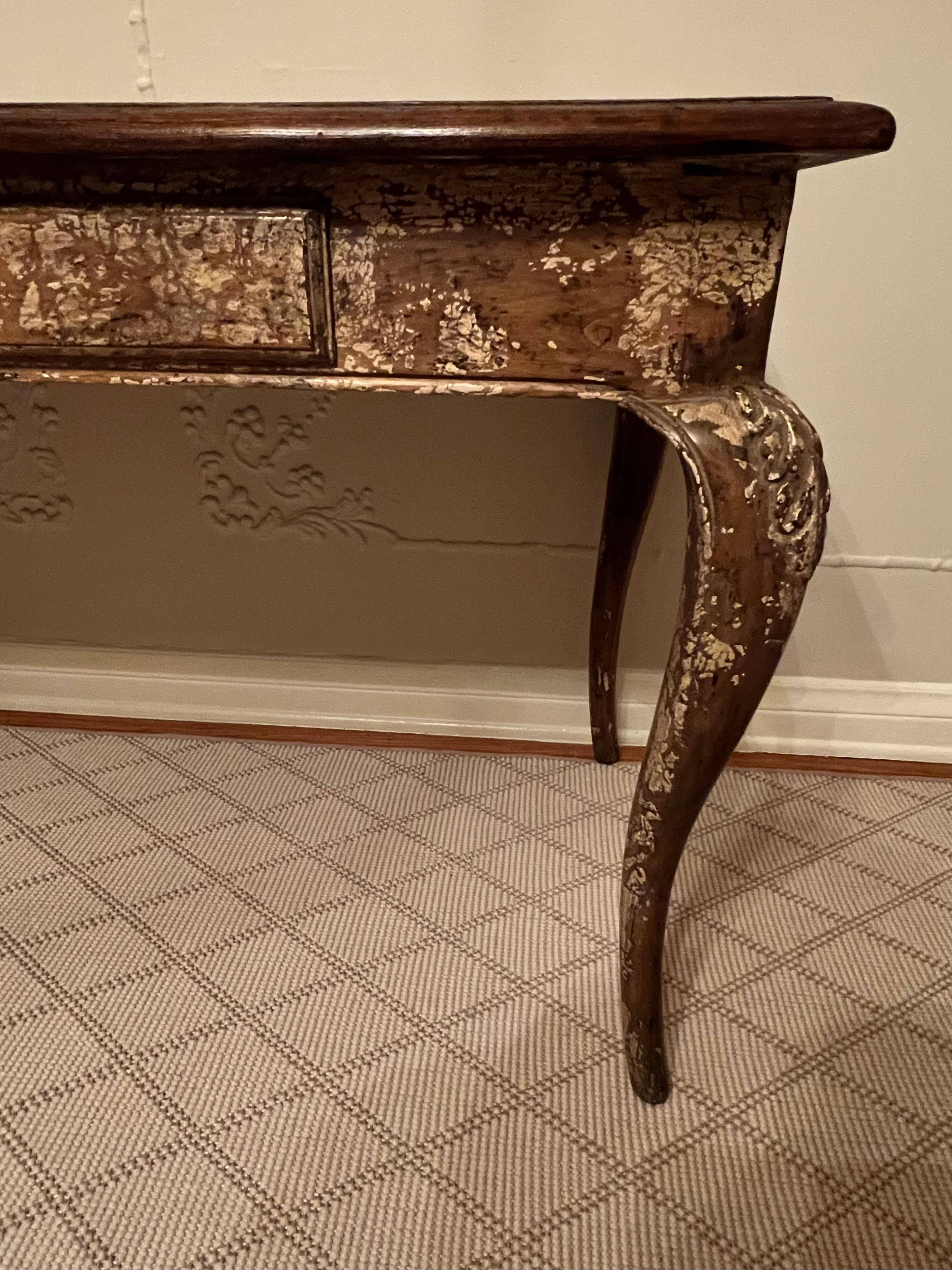 Louis XV Style Patinated Console or Sofa Table Parquet Herringbone Top In Good Condition For Sale In Los Angeles, CA