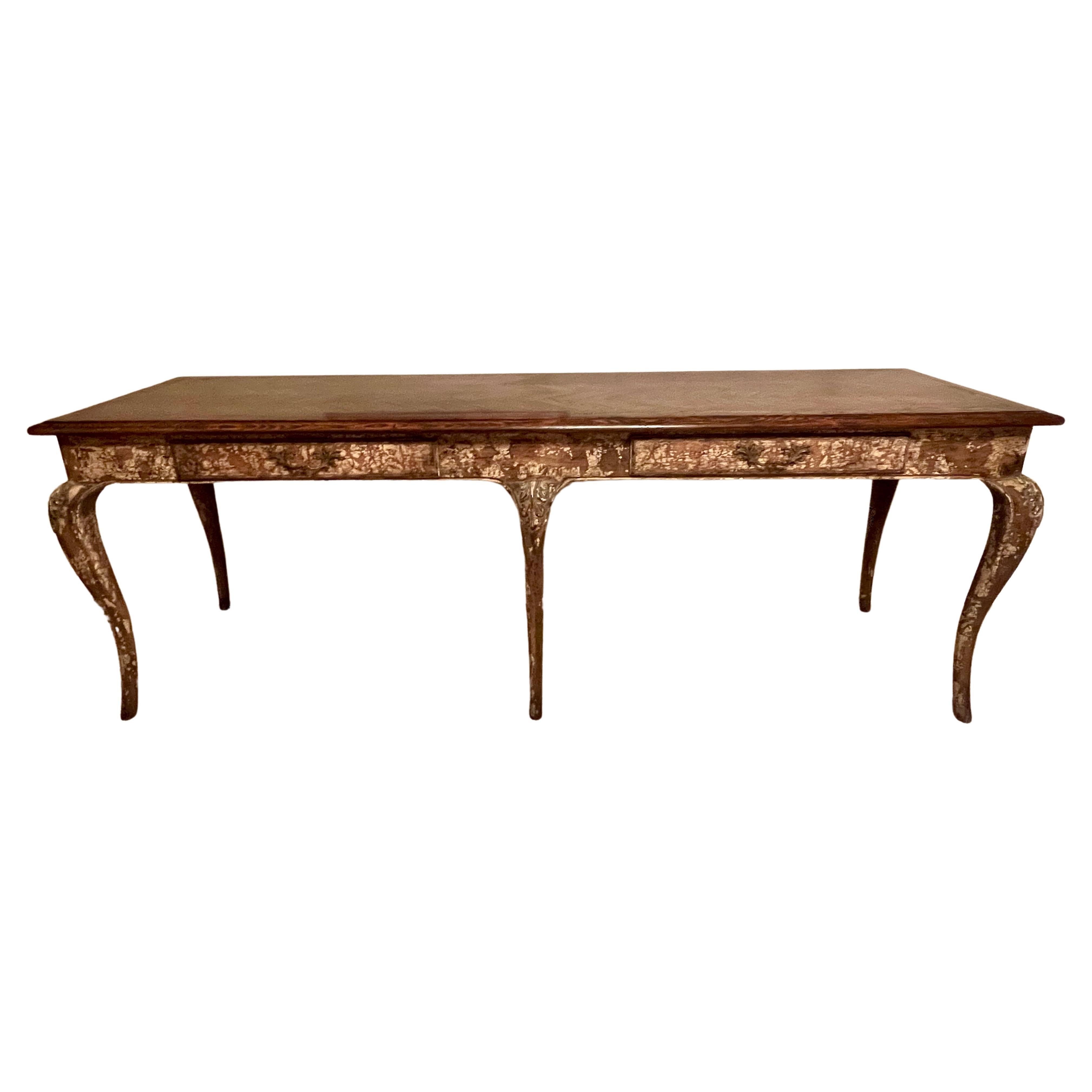Louis XV Style Patinated Console or Sofa Table Parquet Herringbone Top For Sale
