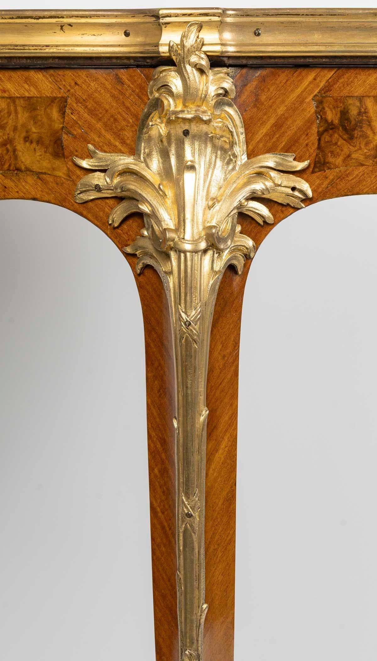 Louis XV Style Pedestal Table in Marquetry and Gilt Bronzes, 19th Century. For Sale 2