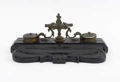 Louis XV Style Pewter Mounted Double Inkwell Stand