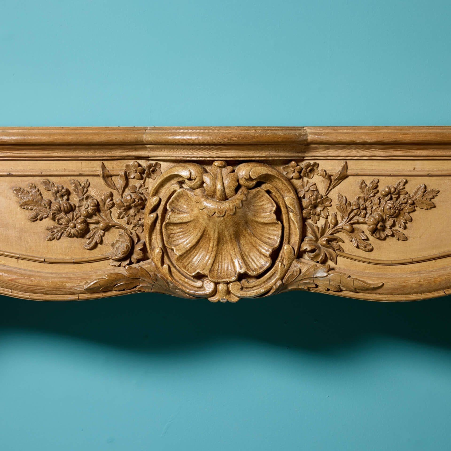English Louis XV Style Pine & Composition Fire Mantel For Sale