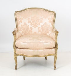 Louis XV Style Pink Silk Damask Bergere