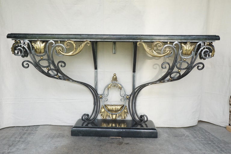 Louis XV Style Polished Steel and Polished Bronze Marble Topped Console