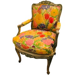 Louis XV Style Polychrome Decorated Fauteuil, Maison Jansen Attributed