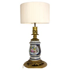 Louis XV Style Porcelain Table Lamp, Gilded Bronze, Antique, 1890