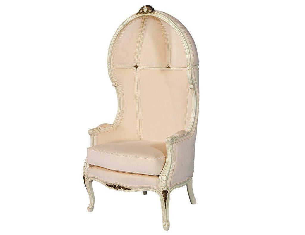 Custom Louis XV Porter’s chairs made by Carrocel. These Italian hard wood frames are hand finished and glazed with a multi-step process to accentuate the fine details and nuances, with antiqued gold leafing further highlighting the accents and
