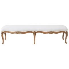 Antique Louis XV Style Provincial Bench with French Linen