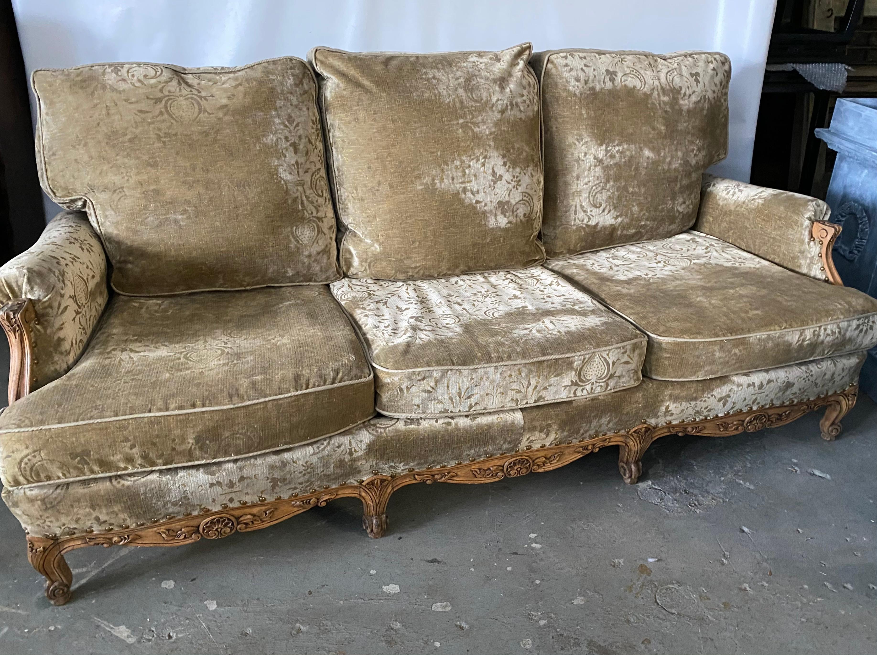 Carved Louis XV Style Provincial Sofa