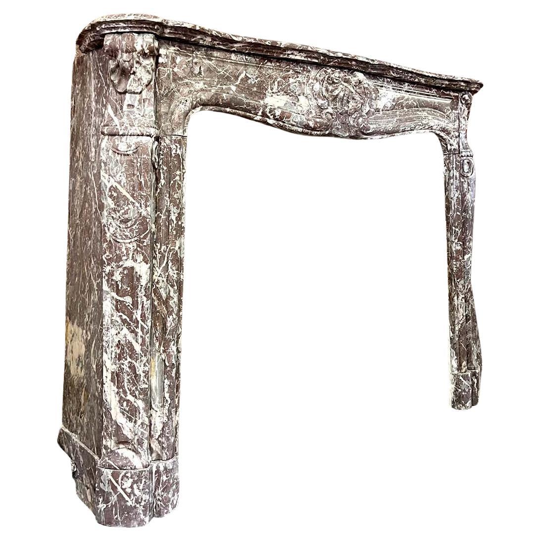 Louis XV Style Red Marble Fireplace with Shell Motif, circa 19th Century For Sale