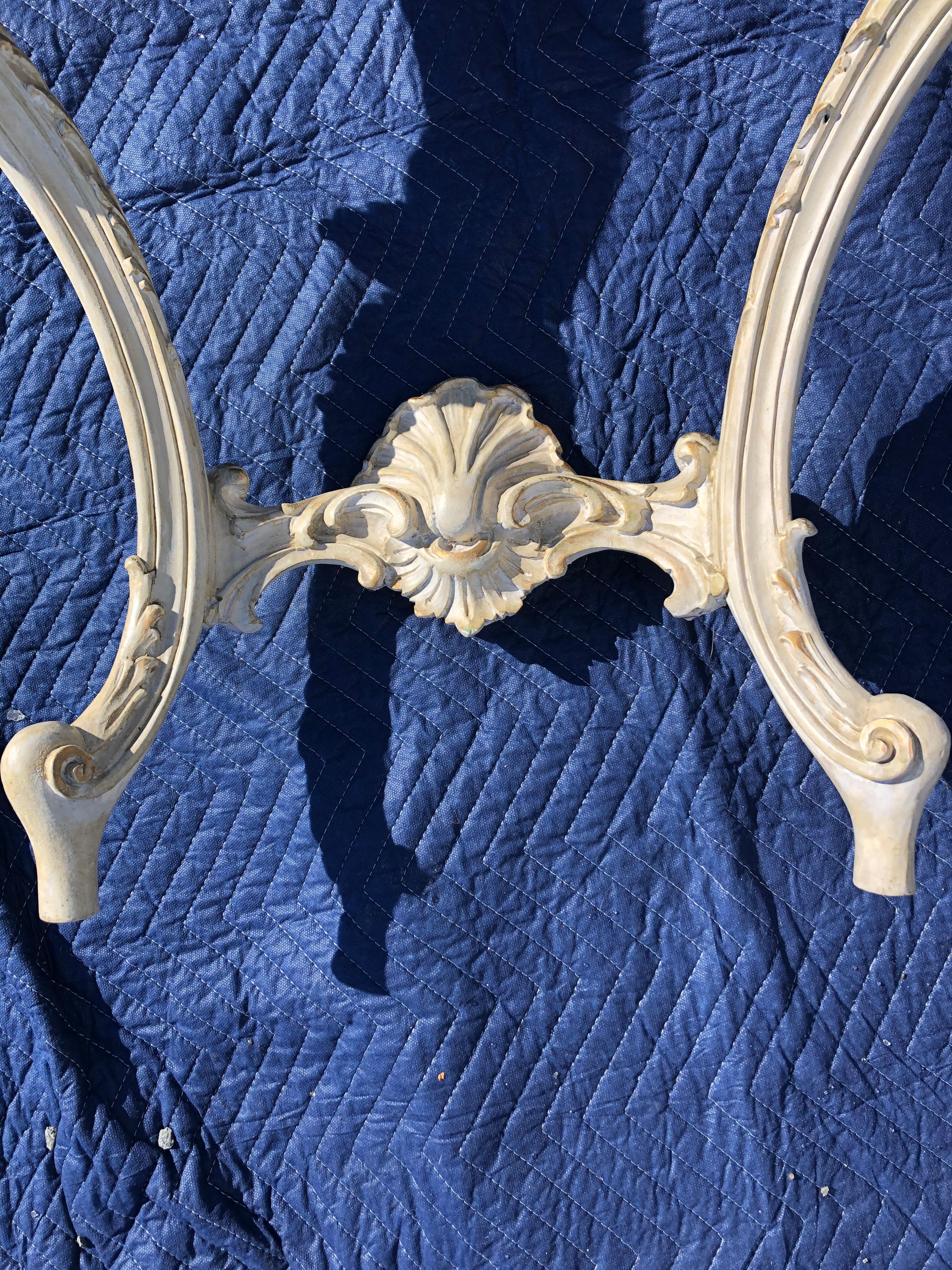 Wood Louis XV Style Relief Carved Antiqued Ivory Painted Parcel-Gilt Console Table