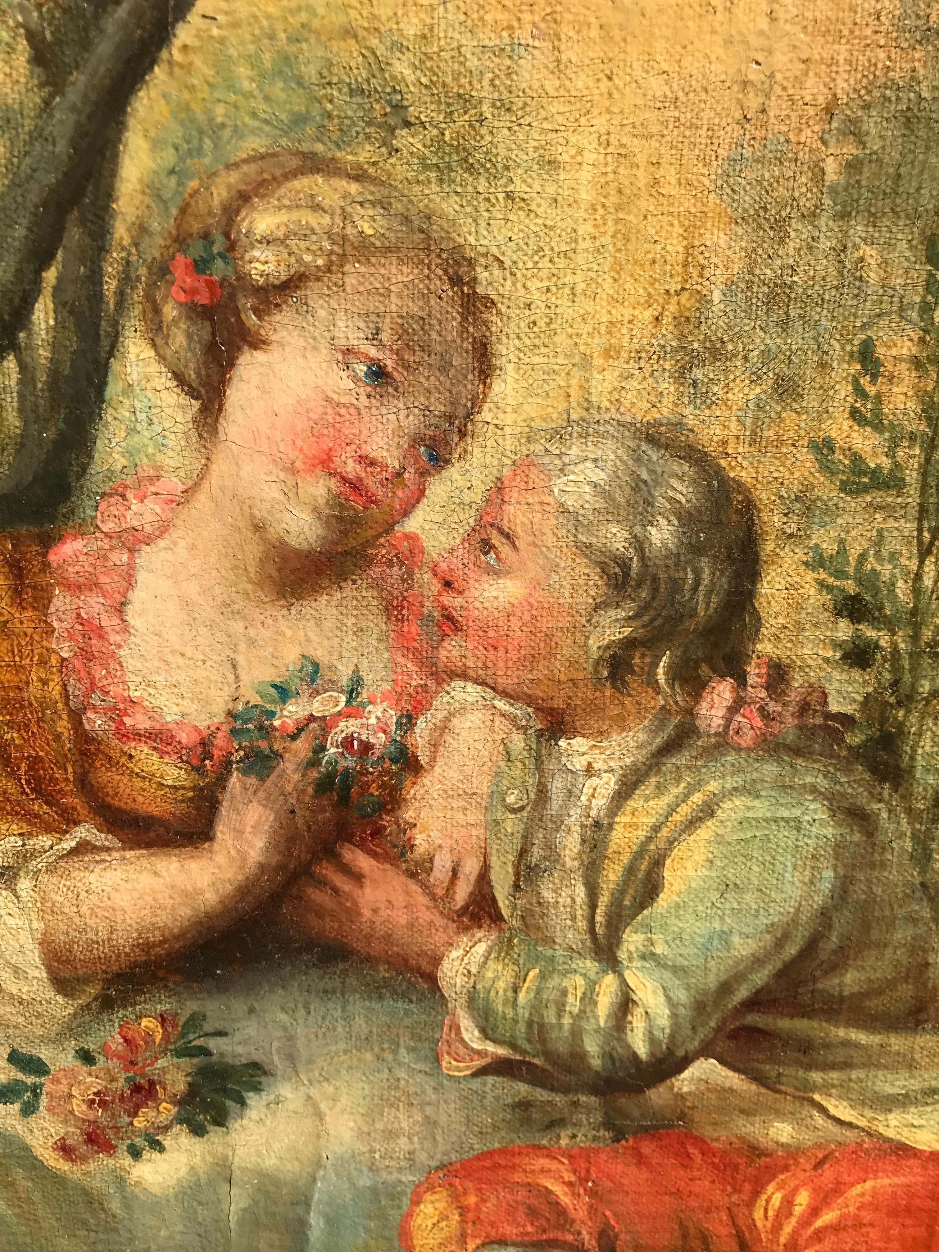 Rococo Grande peinture à l'huile colorée de style Louis XV à la manière de Boucher French School en vente