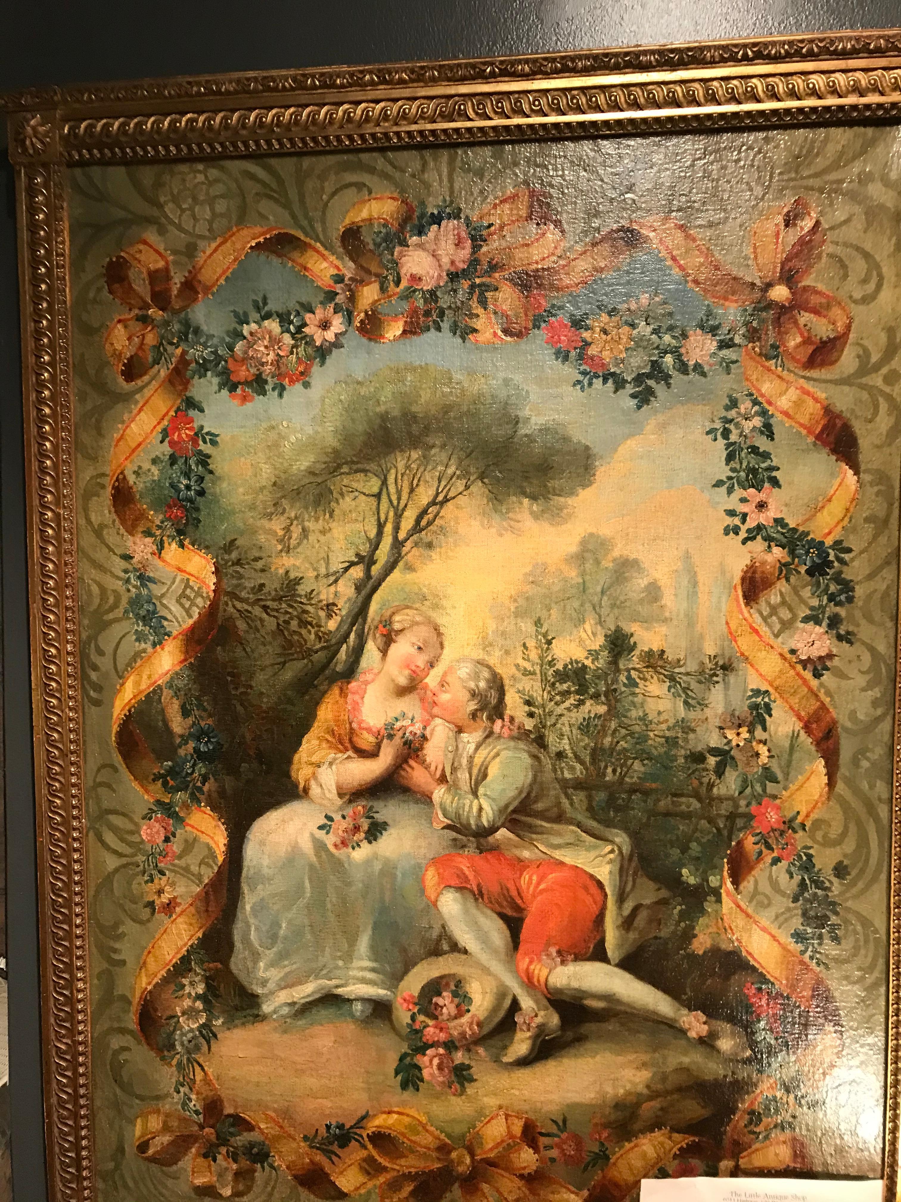 Milieu du XIXe siècle Grande peinture à l'huile colorée de style Louis XV à la manière de Boucher French School en vente