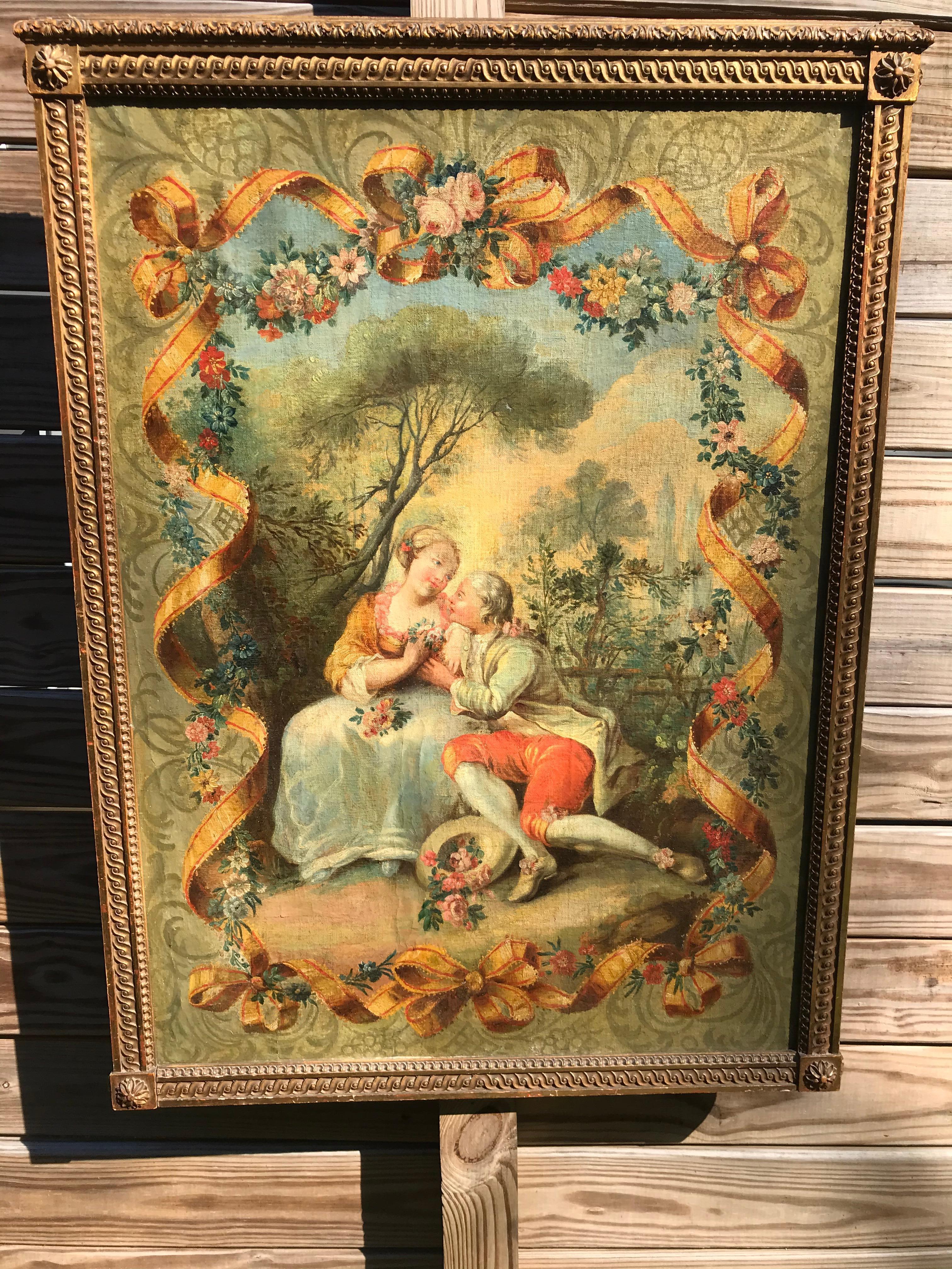 Grande peinture à l'huile colorée de style Louis XV à la manière de Boucher French School en vente 3