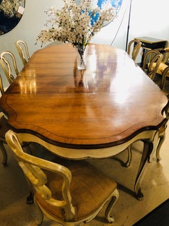 Louis XV Style Rosewood Dining Table on a Parcel-Gilt and Painted Base, 3 Leaves