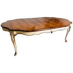 Louis XV Style Rosewood Dining Table on a Parcel-Gilt and Painted Base, 3 Leaves