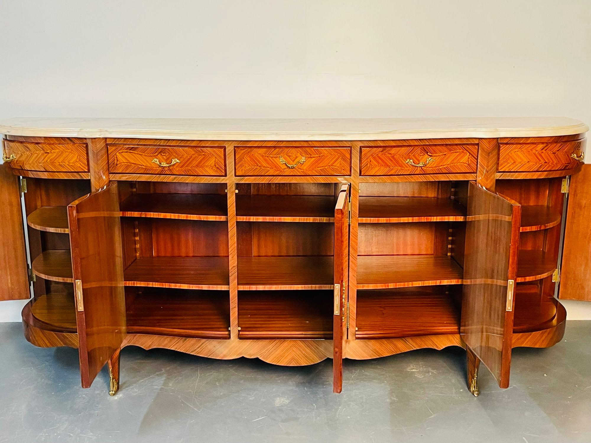 French Louis XV Style Rosewood Inlaid Sideboard, Credenza, Cabinet, Bronze Mounted For Sale