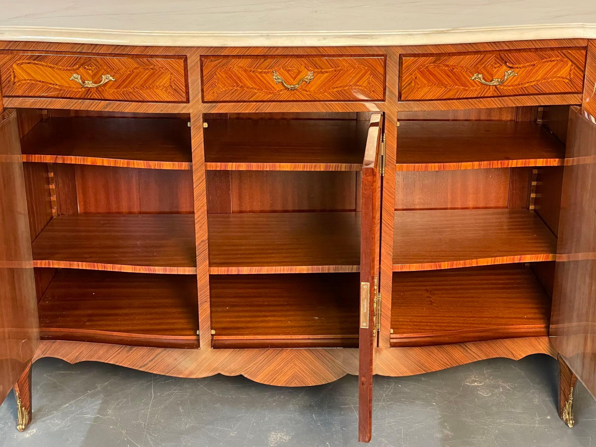 Louis XV Style Rosewood Inlaid Sideboard, Credenza, Cabinet, Bronze Mounted In Good Condition For Sale In Stamford, CT