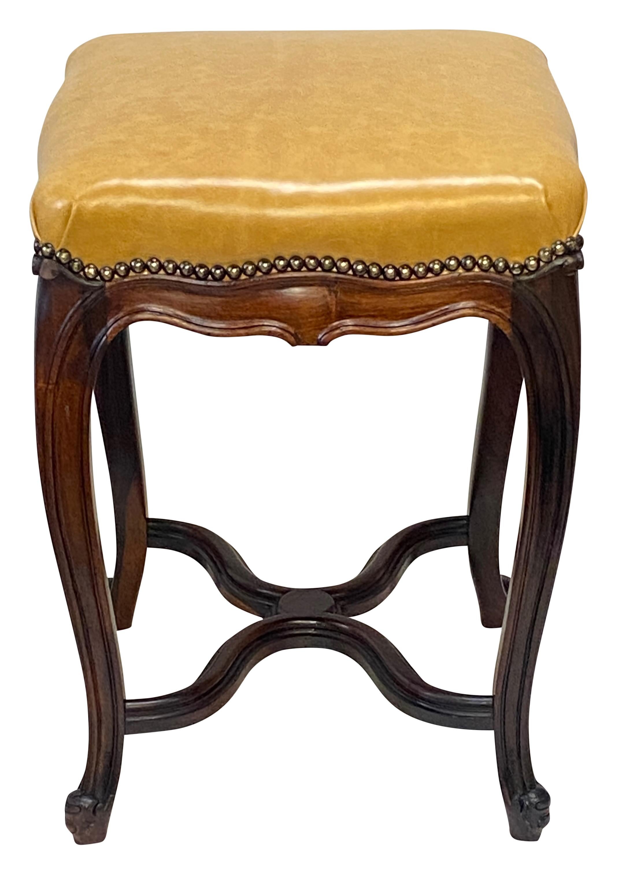 Louis XV Style Rosewood and Leather Tabouret Stools, French 19th Century In Good Condition For Sale In San Francisco, CA