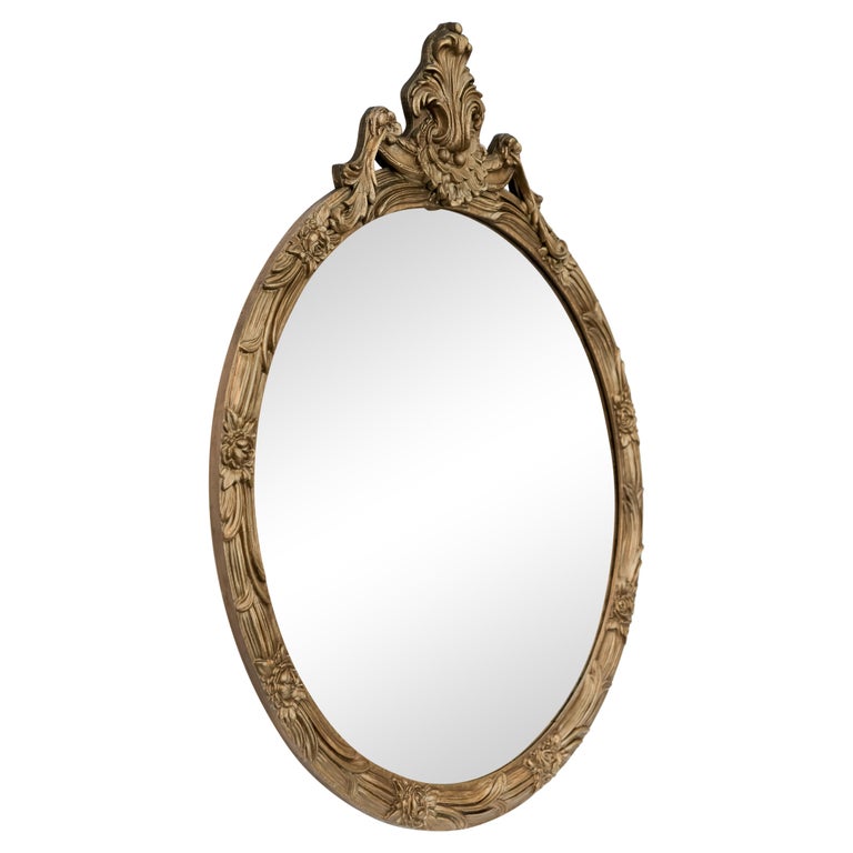 Louis XV-Style Round Giltwood Gold Mirror with Acanthus Crest, circa ...