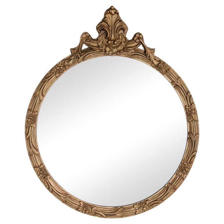 Louis XV-Style Round Giltwood Gold Mirror with Acanthus Crest, circa ...