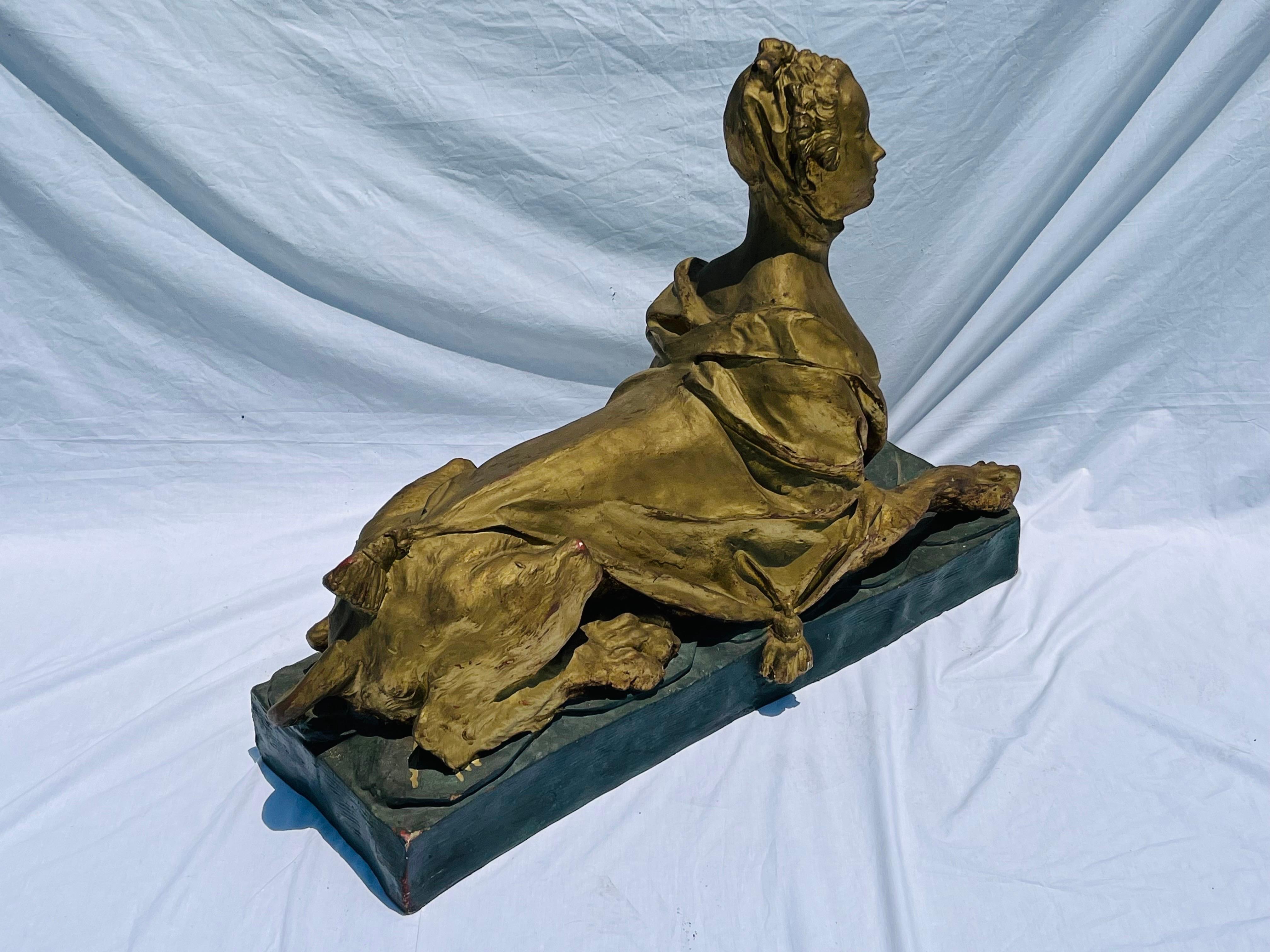 Cast Louis XV Style Sculpture of Madame de Pompadour as Sphinx on Faux Plinth Base