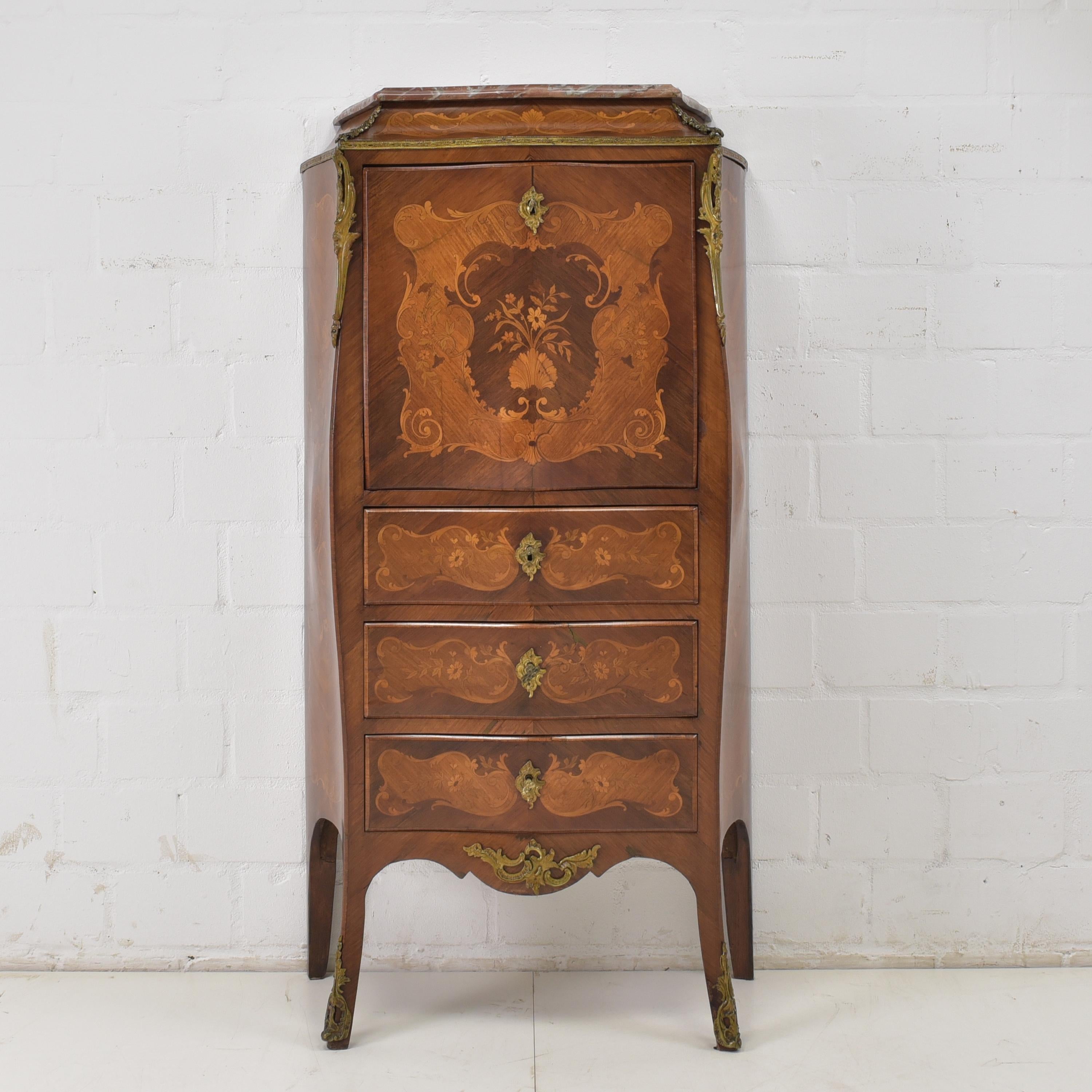 Secretary restored Louis XV style circa 1900 satinwood marquetry

Features:
Model with upright writing flap and three drawers inside and outside
Very high quality processing
Original high-quality fittings and metal applications
All drawers
