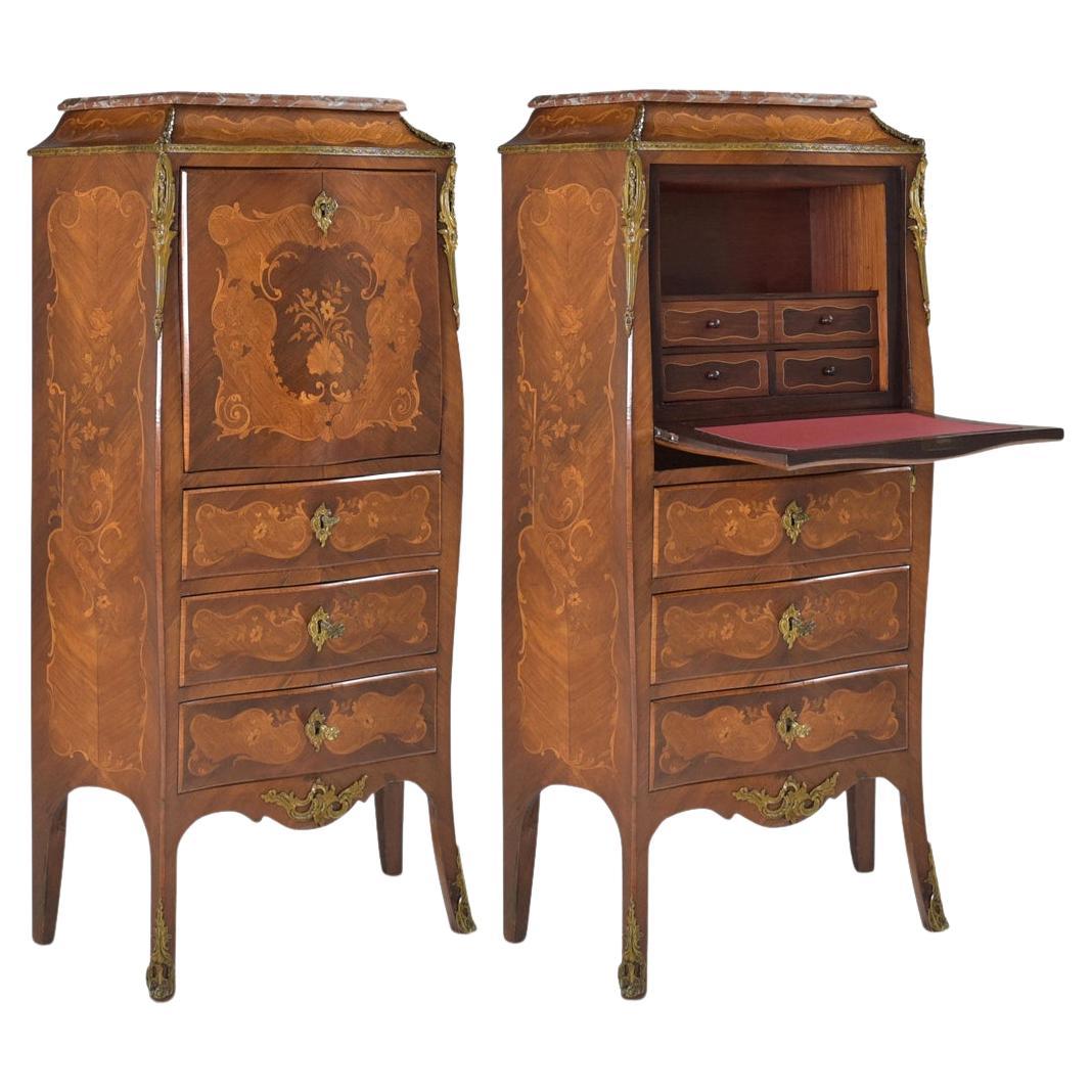 Louis XV Style Secretary Marquetry in Satinwood, circa 1900 For Sale