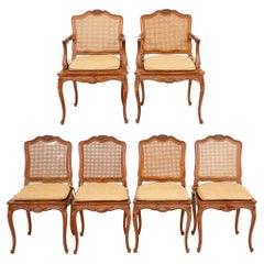 Set aus Buchenholzstühlen im Louis-XV-Stil mit Rohrgeflecht, 6 Stühle