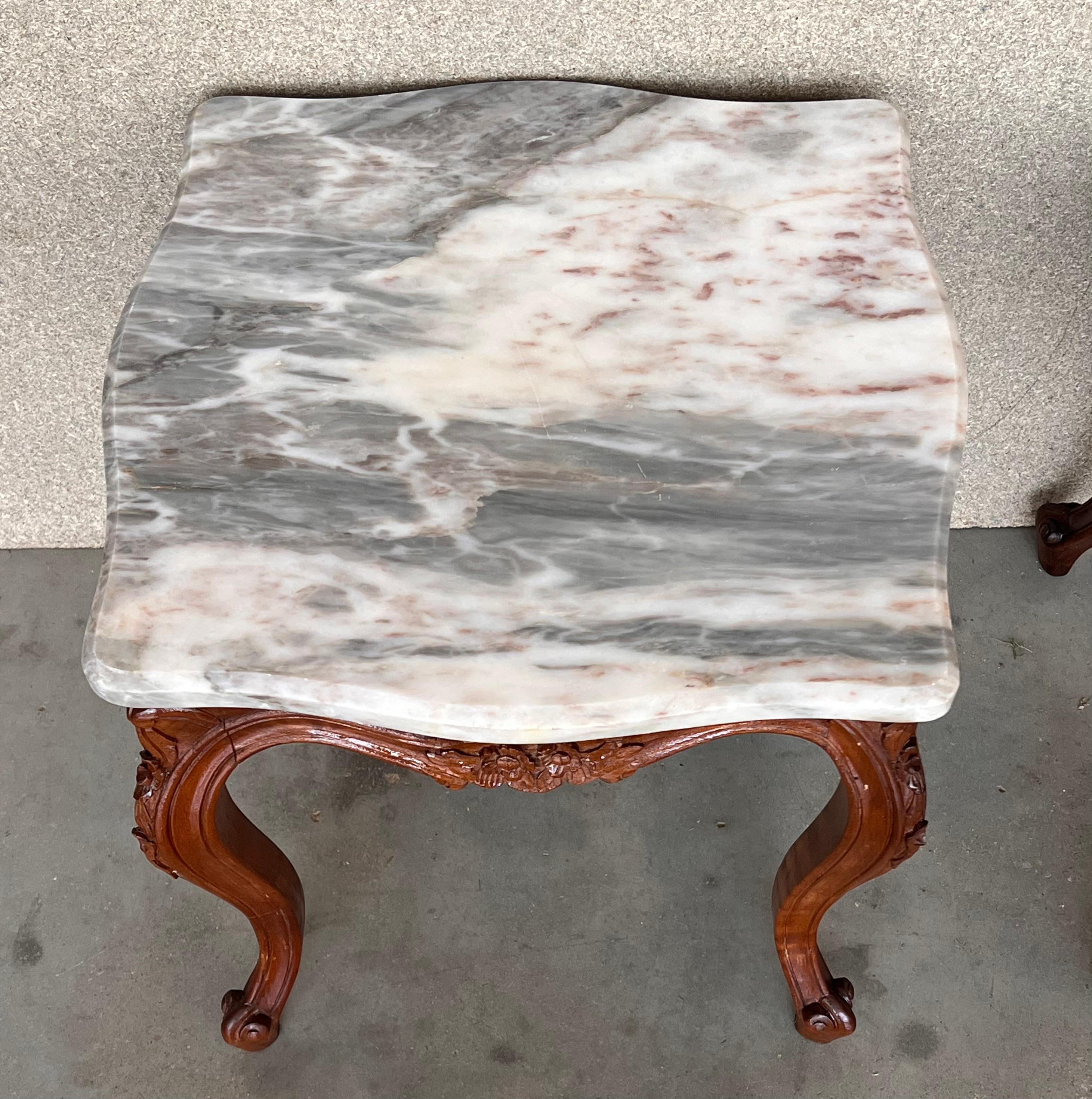 20th Century Louis XV Style Set of Two Coffee Table with Marble-Top For Sale