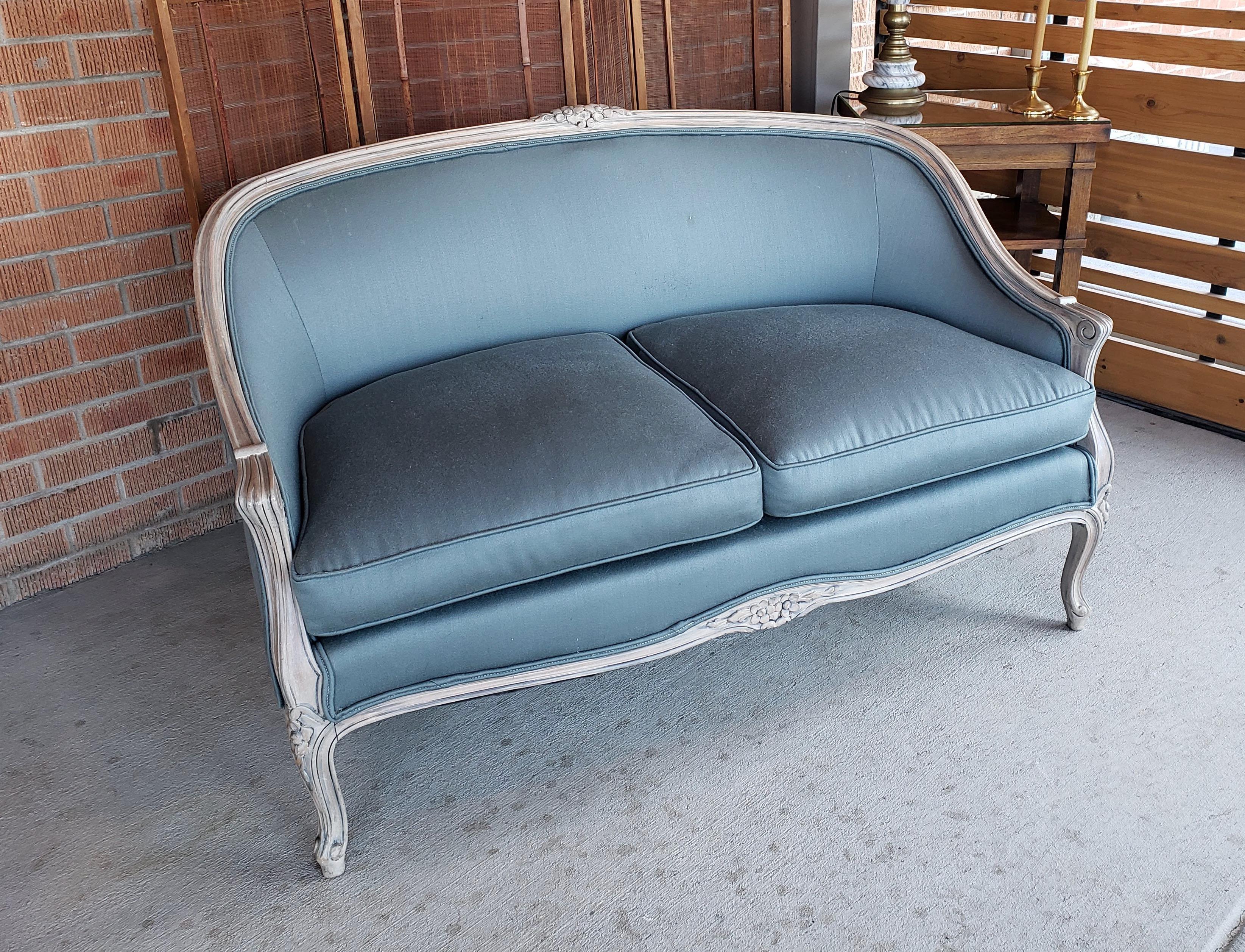 Louis XV Style Settee in Blue Gray Fabric 5