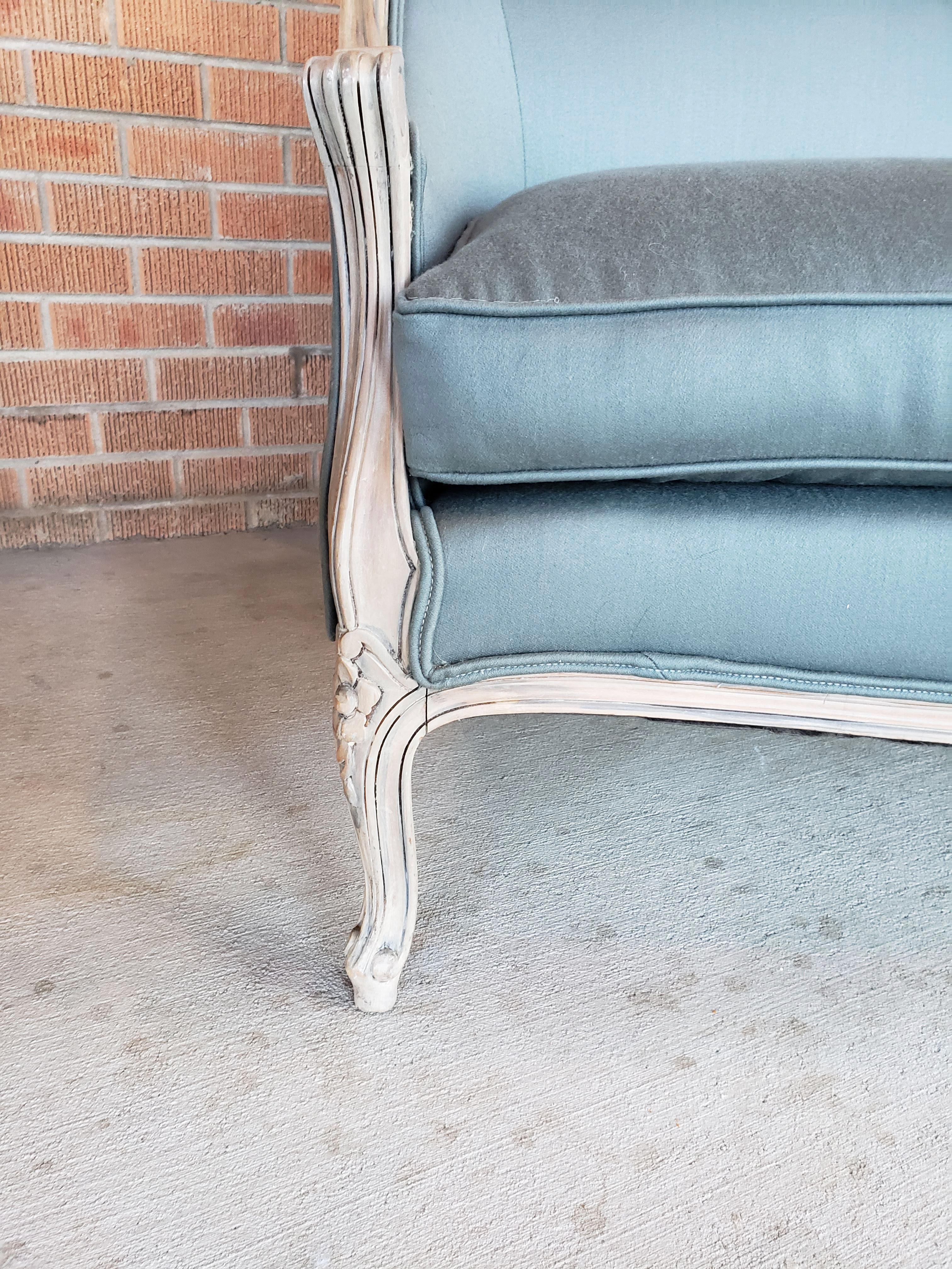 Louis XV Style Settee in Blue Gray Fabric 2