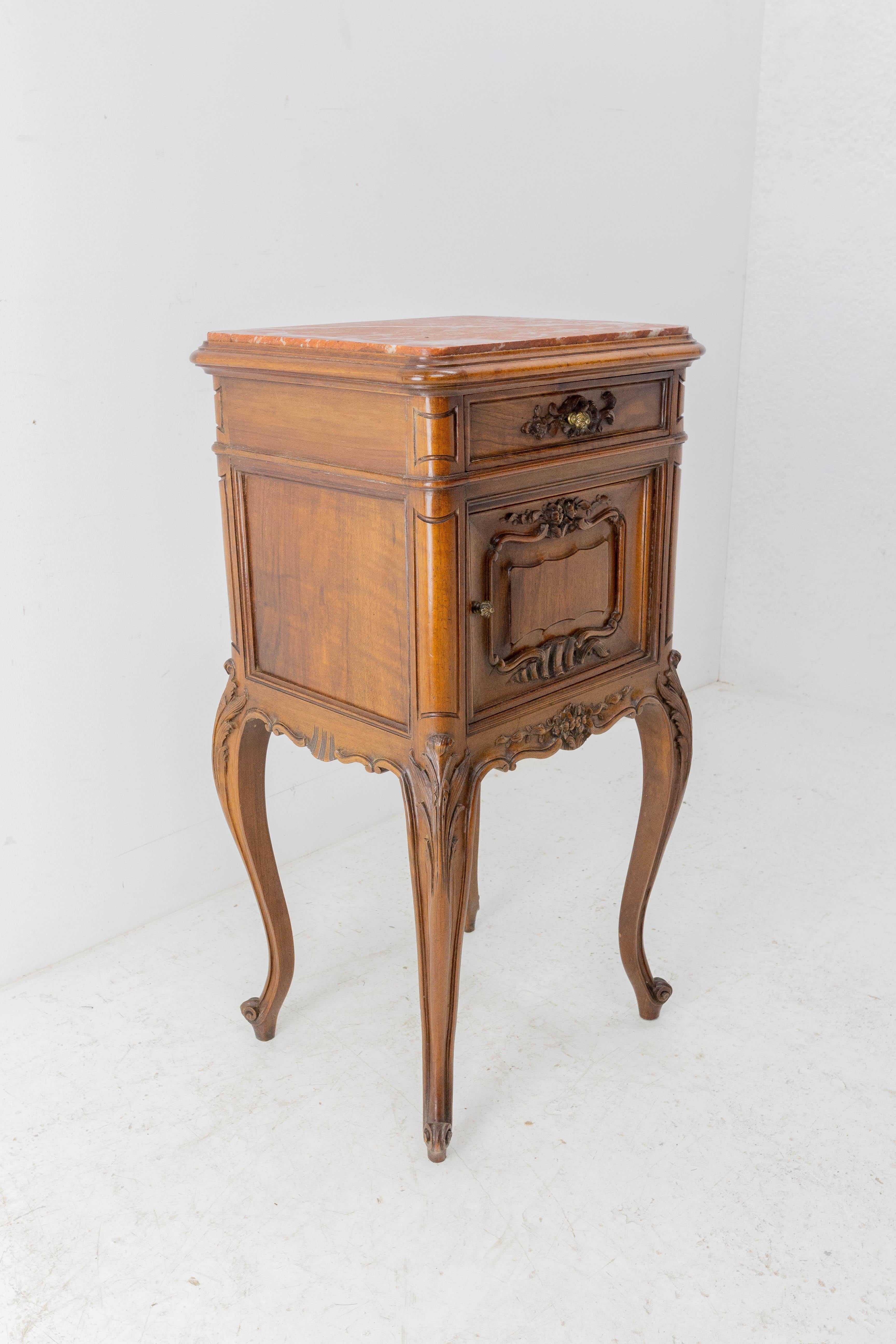 Louis XV Style Side Cabinet Nightstand French Marble Bedside Table, Late 19th C. In Good Condition In Labrit, Landes