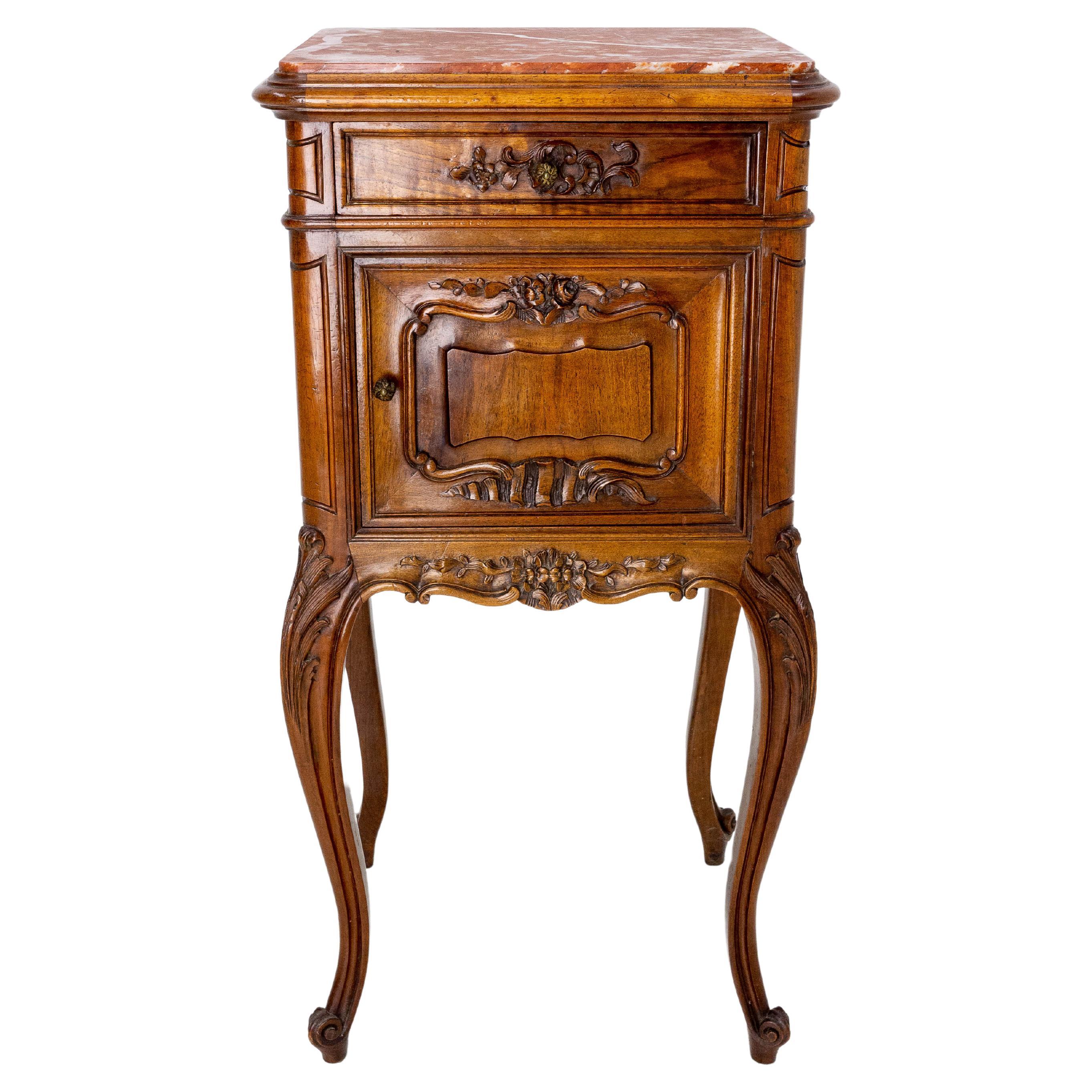 Louis XV Style Side Cabinet Nightstand French Marble Bedside Table, Late 19th C.