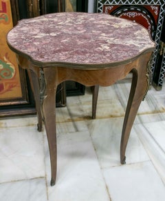 Louis XV Style Side Table with Pink Marble Top and Bronze Accents