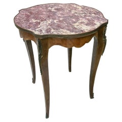Louis XV Style Side Table with Pink Marble Top and Bronze Accents