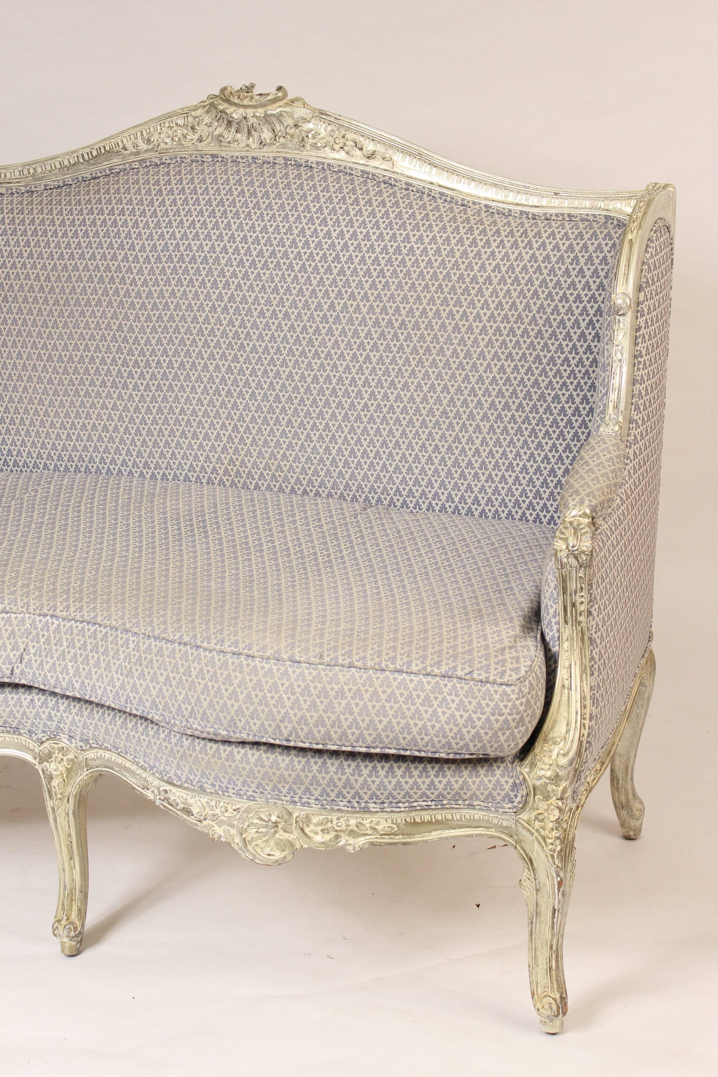 Louis XV Style Silver Leafed Settee In Good Condition In Laguna Beach, CA