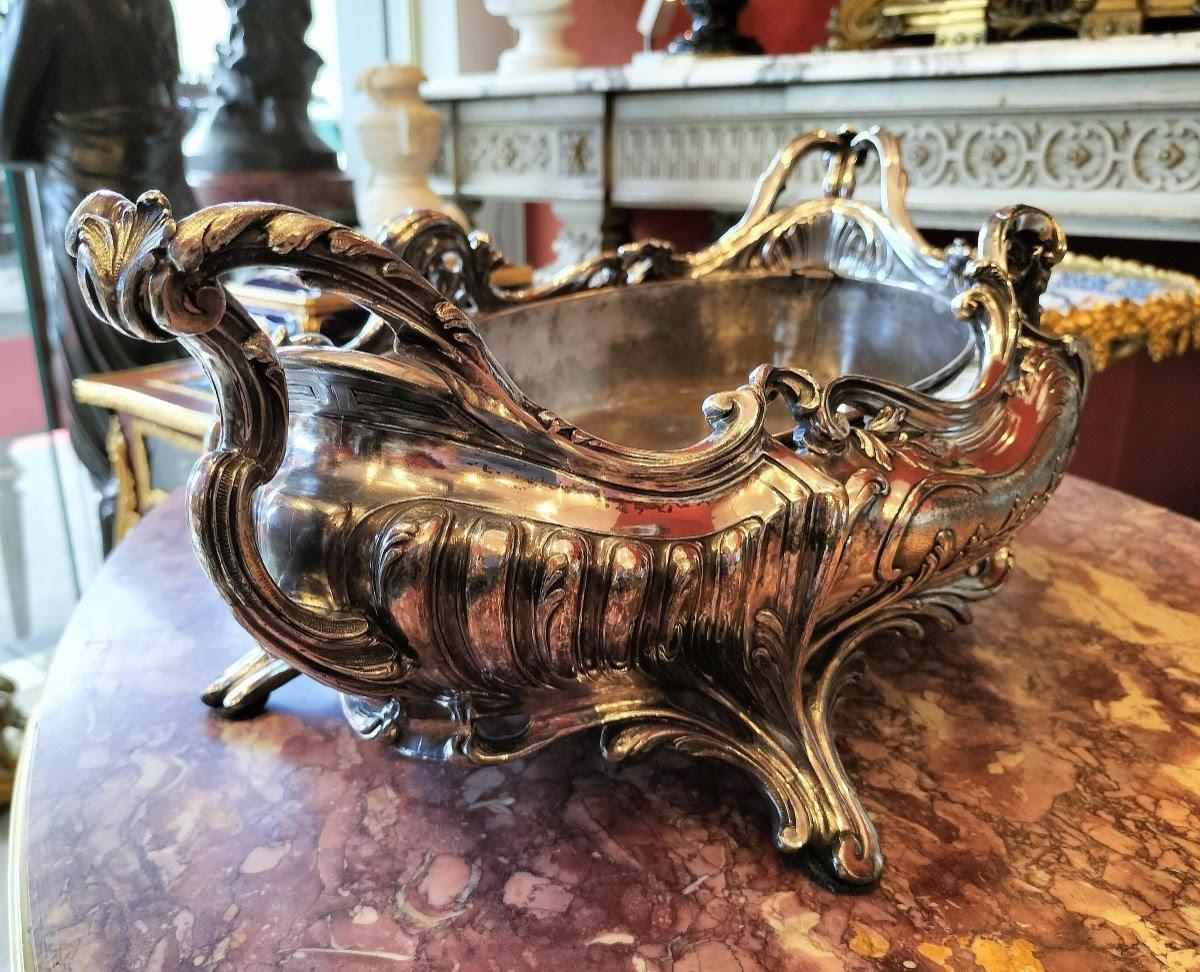 French Louis XV Style Silver Plated Bronze Jardinière, 19th Century. For Sale