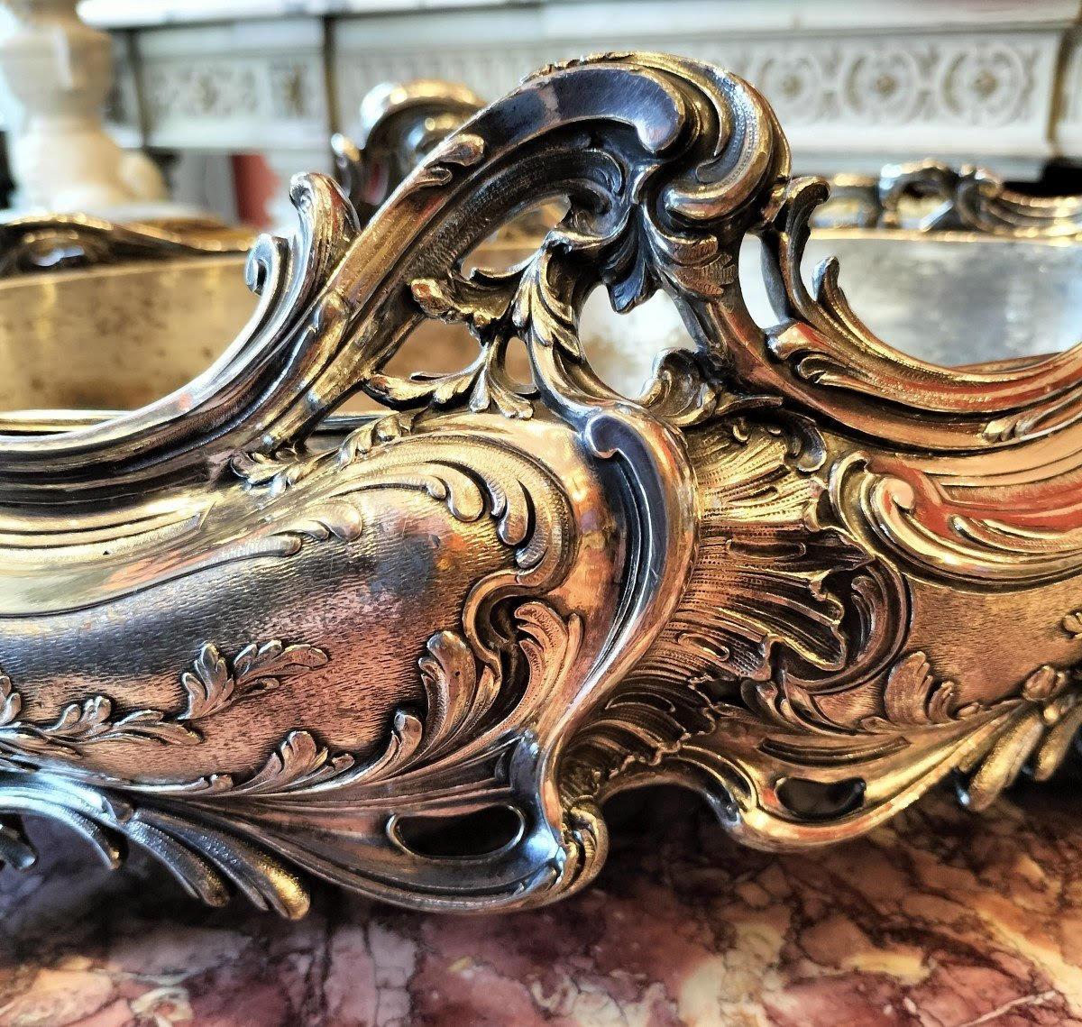 Louis XV Style Silver Plated Bronze Jardinière, 19th Century. In Good Condition For Sale In Saint-Ouen, FR