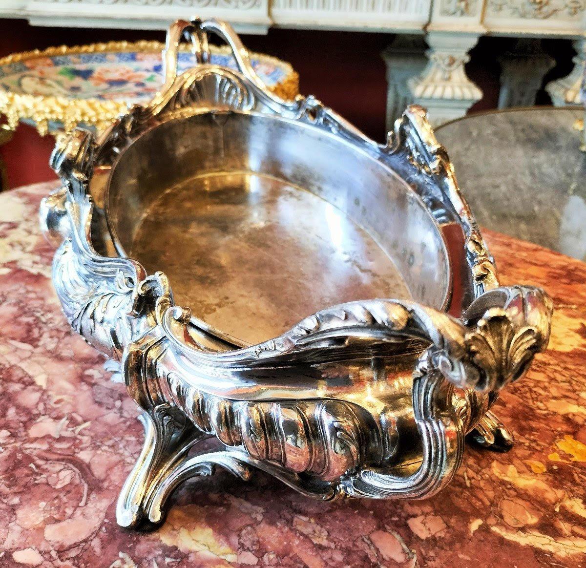Louis XV Style Silver Plated Bronze Jardinière, 19th Century. For Sale 1