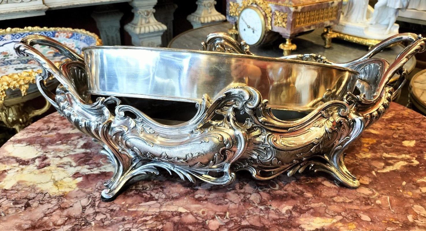 Louis XV Style Silver Plated Bronze Jardinière, 19th Century. For Sale 3