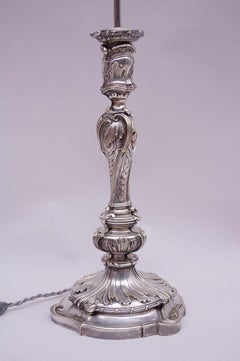Louis XV Style Silver Plated Lamp, Signed Christofle, 19th Century