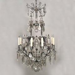 Lampadario in bronzo argentato e cristallo in stile Luigi XV