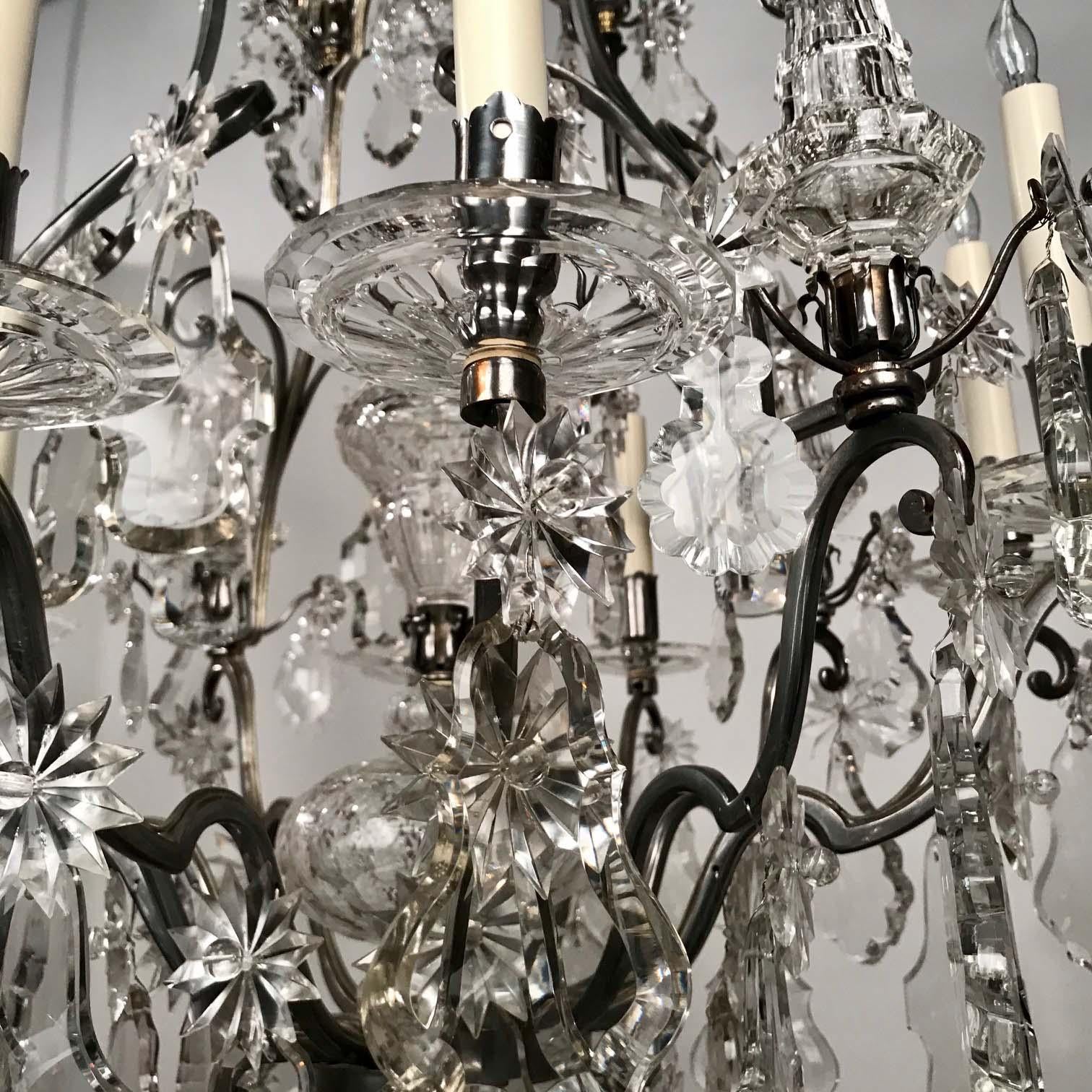 Burnished Louis XV Style Silvered Bronze and Crystal Chandelier For Sale
