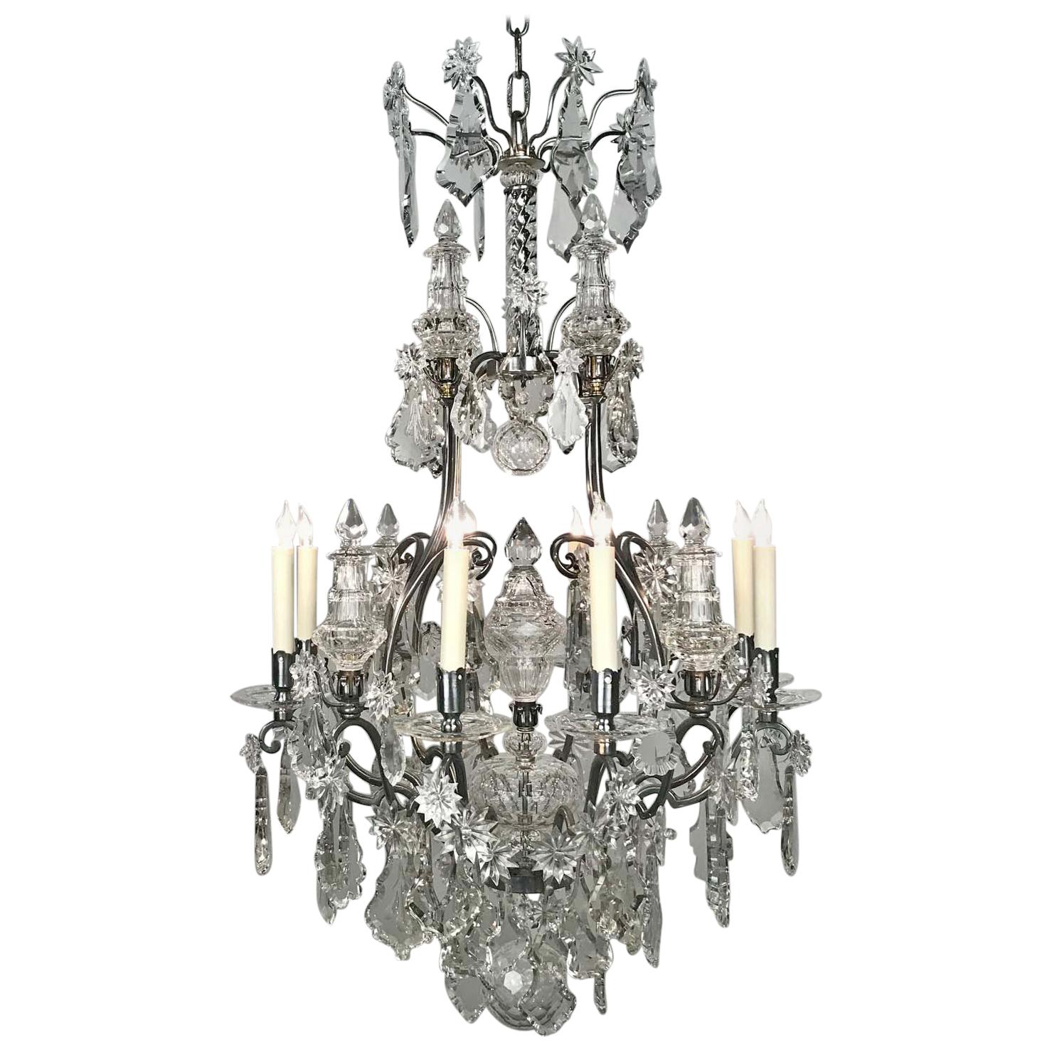 Louis XV Style Silvered Bronze and Crystal Chandelier For Sale