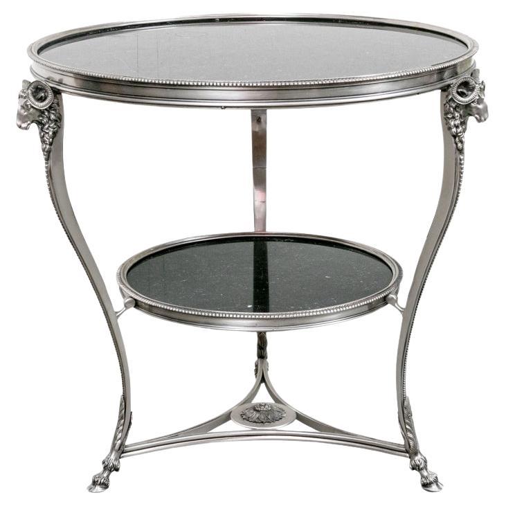 Table d'appoint de style Louis XV en bronze argenté et marbre noir de Belgique Gueridon