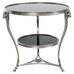 Table d'appoint de style Louis XV en bronze argenté et marbre noir de Belgique Gueridon