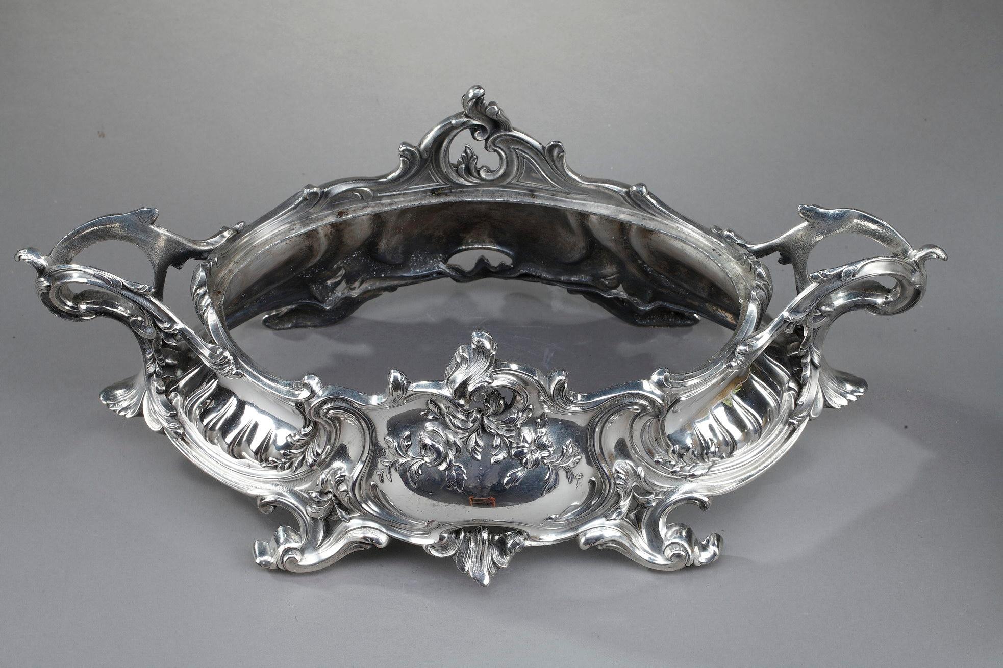 Louis XV Style Silvered Bronze Centerpiece, Napoleon III Period For Sale 12