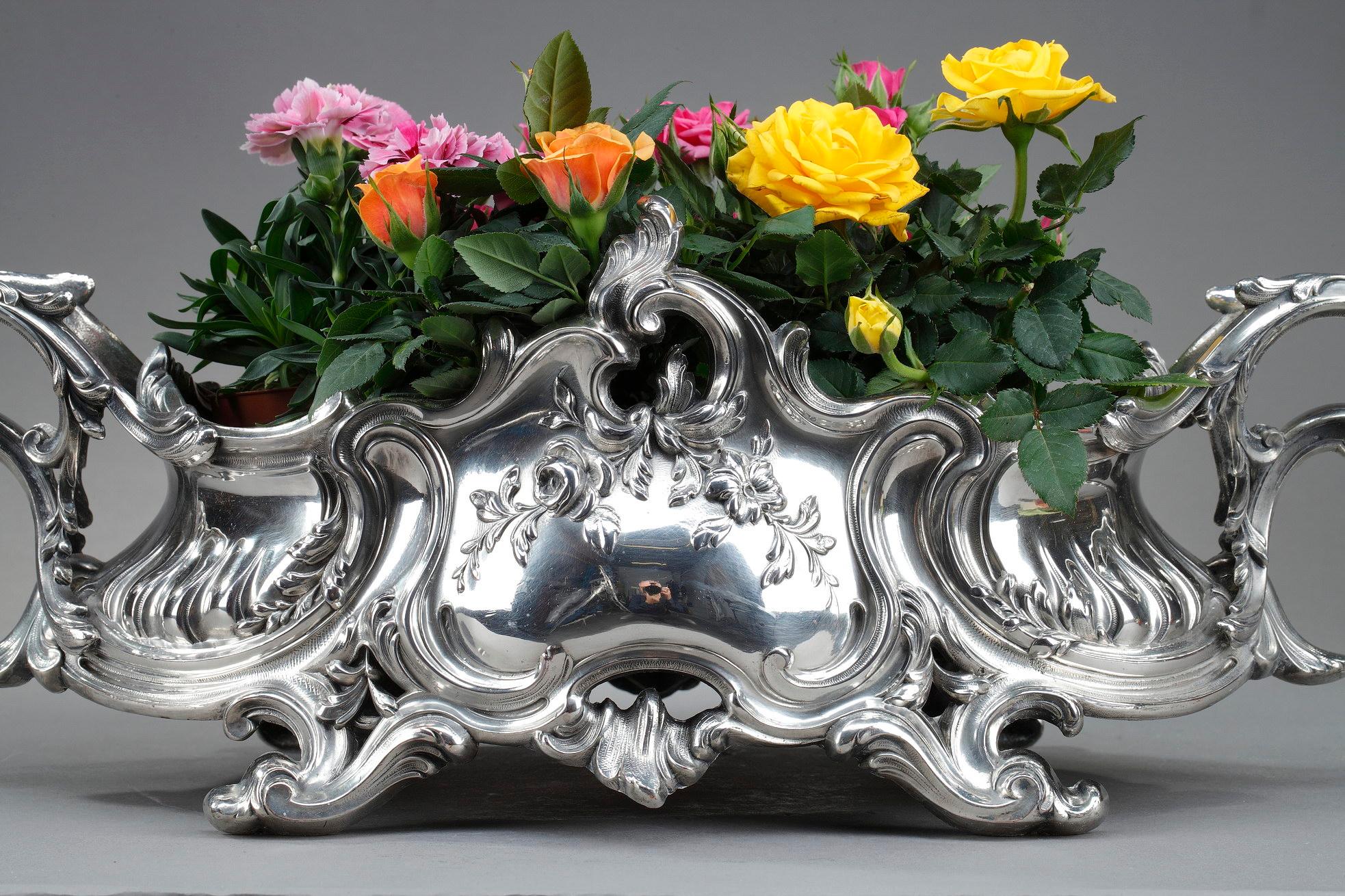 Louis XV Style Silvered Bronze Centerpiece, Napoleon III Period For Sale 13